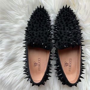 FERUCCI BLACK SPIKES AND CRYSTAL LOAFER SIZE 8 PROM WEDDING SHOES